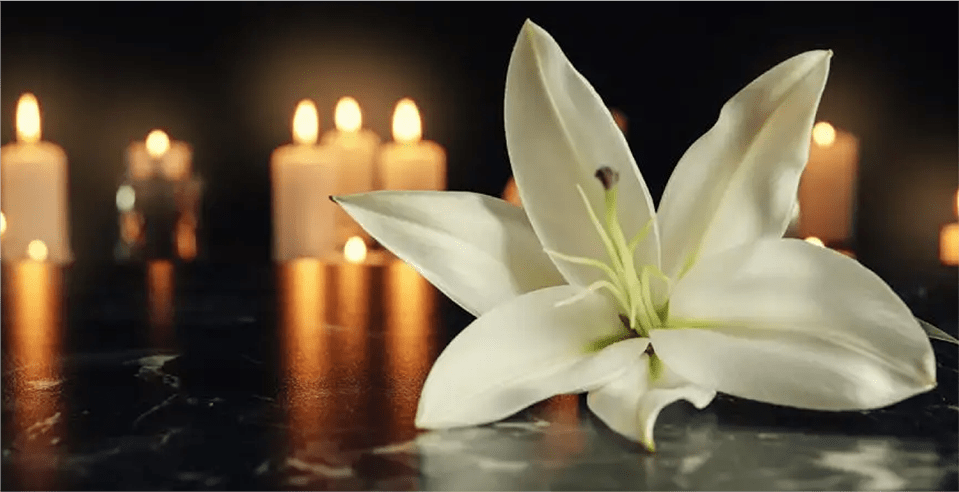 Lirio de Madona y velas encendidas 